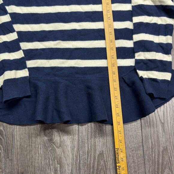 Nordstorm Signature 100% Cashmere Peplum Sweater Nautical Blue stripe Large - Picture 7 of 8